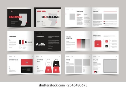 Plantilla de Lineamientos de marca, Diseño de presentación de identidad de marca de paisaje, Plantilla de directrices de logotipo, Lineamientos A4