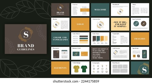 Brand Guidelines template. Logo Guide Book. Corporate identity presentation. Logo Guideline template. Logotype presentation for beauty company