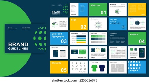 Brand Guidelines template. Logo Guide Book. Corporate identity presentation. Logo Guideline template. Logotype presentation for internet company.