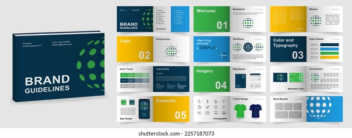 Brand Guidelines template. Brand Manual presentation mockup. Logo Guideline template. Logo Guide Book. Logotype presentation for internet company.