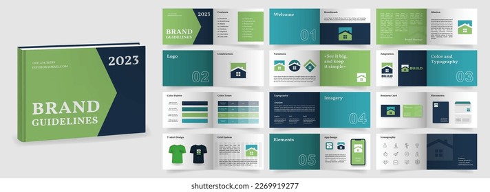 Brand Guidelines template. Brand Manual presentation mockup. Logo Guideline template. Logo Guide Book. Logotype presentation for construction company.