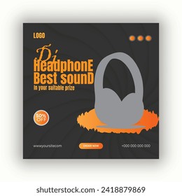 Brand headphone product and social media post banner design template