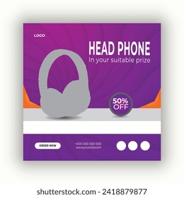 Brand headphone product and social media post banner design template
