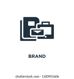 Brand icon. Black filled vector illustration. Brand symbol on white background. Can be used in web and mobile.