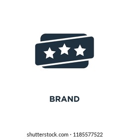 Brand icon. Black filled vector illustration. Brand symbol on white background. Can be used in web and mobile.