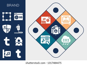 brand icon set. 13 filled brand icons.  Simple modern icons about  - d, Music store, Tumblr, Influencer, Emblem, Transformation, Co