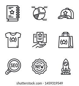 Brand icon set. Outline set of 9 brand vector icons for web design isolated on white background