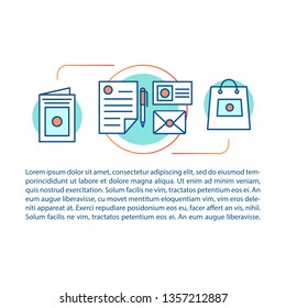 Brand identity article page vector template. Templates and brand standards. Strategy analysis.Brochure, magazine design element with linear icons. Print design. Concept illustrations with text space