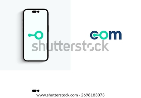 Brand identity for 'com' with app icon and wordmark