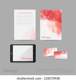 Brand identity company style template demonstrated on mobile devices office supplies and stationery for businesses with watercolor background