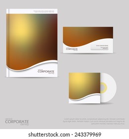 Brand identity company style template demonstrated on office supplies and stationery for businesses. Consist of business cards, A4 letterheads, folder, pencils, envelopes and notebook.