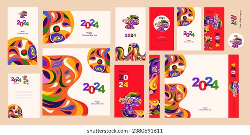Brand identity concept design 2024.. 2024 vision. Happy Chinese New Year 2024 vector design. Symbol of 2024 Year of the Dragon. 