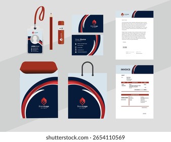 Brand Identity concept of stationery Mock-Up set with abstract graphics. Corporate style layout on stationery mockup template of File folder, annual report, Fyler, Envelope 