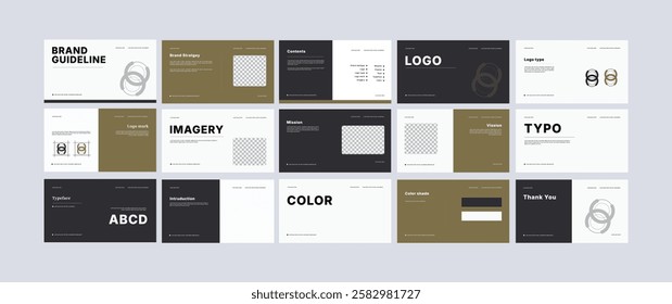 Brand identity design template. Complete Brand Guidelines Template, Creative guidelines layout, presentation, Logo and brand strategy guide, Logo guideline book.