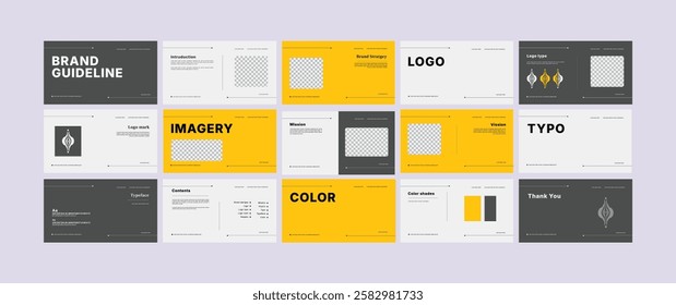 Brand identity design template. Complete Brand Guidelines Template, Creative guidelines layout, presentation, Logo and brand strategy guide, Logo guideline book.