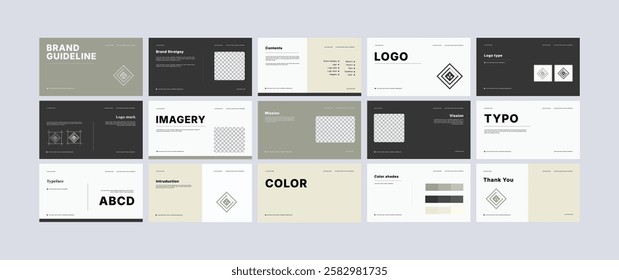 Brand identity design template. Complete Brand Guidelines Template, Creative guidelines layout, presentation, Logo and brand strategy guide, Logo guideline book.