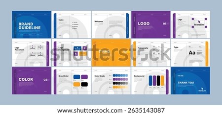 Brand identity design template. Creative brand guidelines layout. Logo and brand strategy guide. Brand manual presentation. Branding strategy design. Logo guideline book.