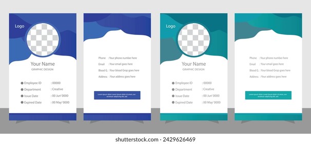 diseño de identidad de marca, identidad, plantilla de identidad, diseño de tarjeta de identificación, tarjetas de identificación de la escuela simple, fondo blanco, cian, azul, plantilla de vector, diseño de vector, 