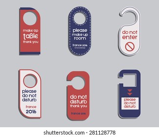 Brand identity elements- Door knob or hanger sign set- do not disturb design. Corporate branding. France 2016 Football. The national colors of France design. Isolated on bright background. Vector