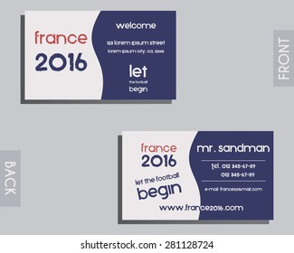 Brand identity elements - visiting card template. France 2016 Football. The national colors of France design. Isolated on bright background. Vector illustration