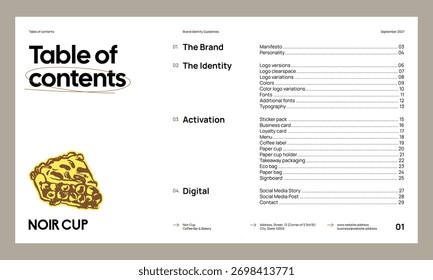 Plantilla de guía de identidad de marca para crear identidad visual de tu empresa. Plantilla para cafetería, panadería, restaurante.