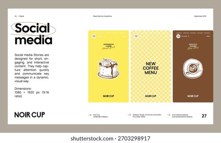 Brand identity guideline template to create visual identity of your company. Template for cafe, bakery, restaurant.