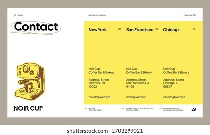 Brand identity guideline template to create visual identity of your company. Template for cafe, bakery, restaurant.