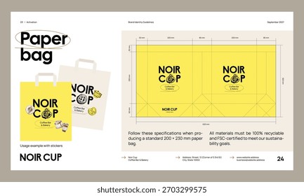 Markenidentitätsrichtlinien-Vorlage zur Erstellung einer visuellen Identität Ihres Unternehmens. Vorlage für Café, Bäckerei, Restaurant.