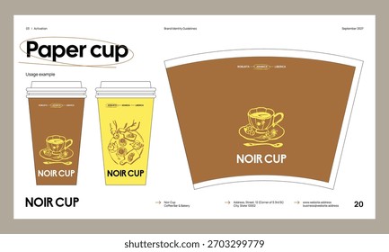 Markenidentitätsrichtlinien-Vorlage zur Erstellung einer visuellen Identität Ihres Unternehmens. Vorlage für Café, Bäckerei, Restaurant.
