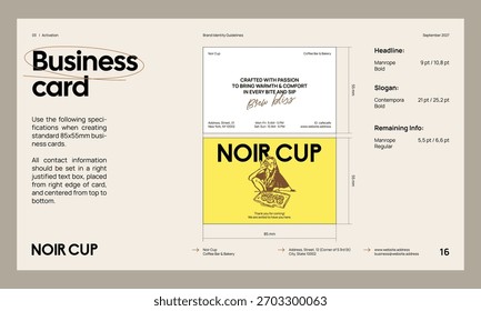 Brand identity guideline template to create visual identity of your company. Template for cafe, bakery, restaurant.