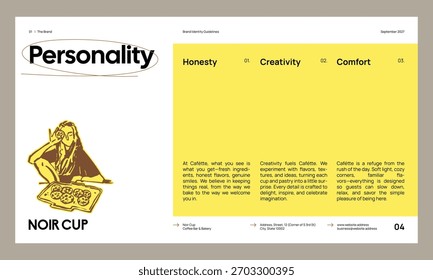 Brand identity guideline template to create visual identity of your company. Template for cafe, bakery, restaurant.