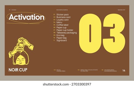 Brand identity guideline template to create visual identity of your company. Template for cafe, bakery, restaurant.