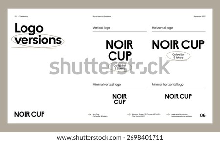 Brand identity guideline template to create visual identity of your company. Template for cafe, bakery, restaurant.