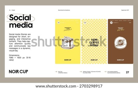 Brand identity guideline template to create visual identity of your company. Template for cafe, bakery, restaurant.