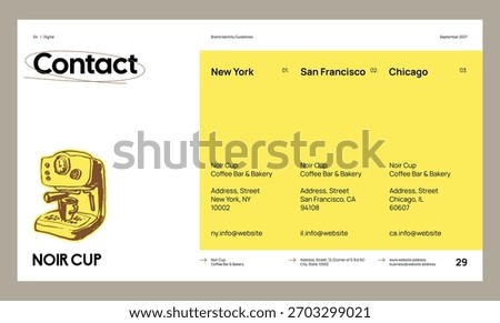 Brand identity guideline template to create visual identity of your company. Template for cafe, bakery, restaurant.
