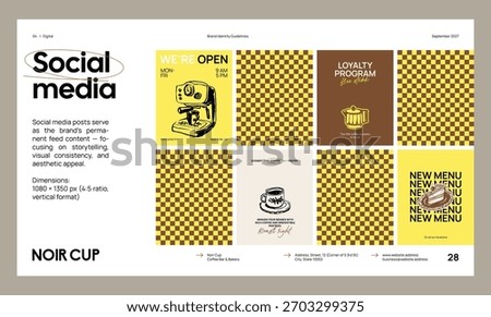 Brand identity guideline template to create visual identity of your company. Template for cafe, bakery, restaurant.