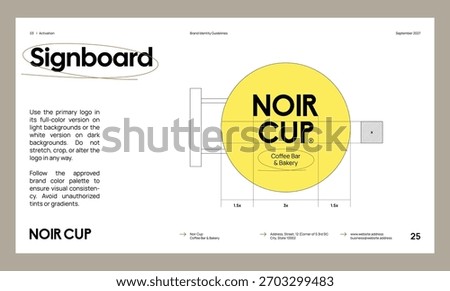 Brand identity guideline template to create visual identity of your company. Template for cafe, bakery, restaurant.