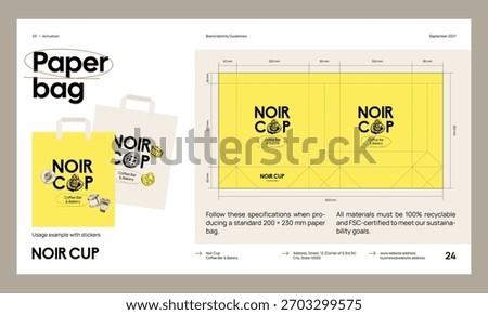 Brand identity guideline template to create visual identity of your company. Template for cafe, bakery, restaurant.