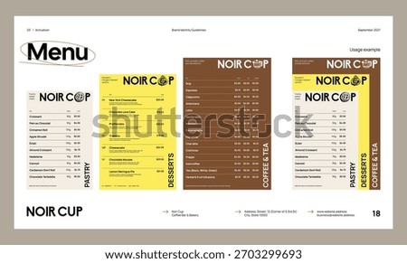 Brand identity guideline template to create visual identity of your company. Template for cafe, bakery, restaurant.