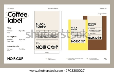 Brand identity guideline template to create visual identity of your company. Template for cafe, bakery, restaurant.