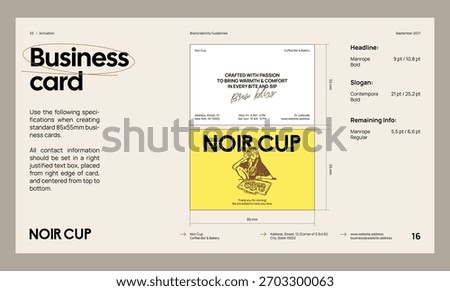 Brand identity guideline template to create visual identity of your company. Template for cafe, bakery, restaurant.