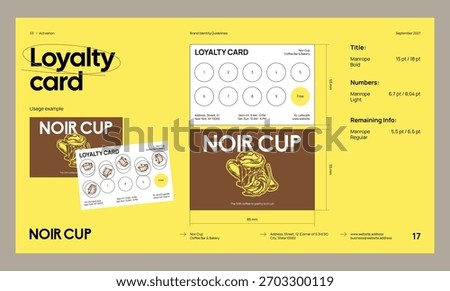 Brand identity guideline template to create visual identity of your company. Template for cafe, bakery, restaurant.