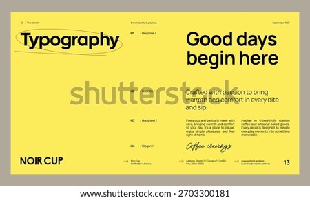 Brand identity guideline template to create visual identity of your company. Template for cafe, bakery, restaurant.