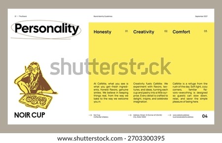 Brand identity guideline template to create visual identity of your company. Template for cafe, bakery, restaurant.