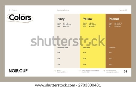 Brand identity guideline template to create visual identity of your company. Template for cafe, bakery, restaurant.