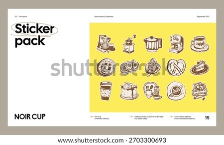 Brand identity guideline template to create visual identity of your company. Template for cafe, bakery, restaurant.