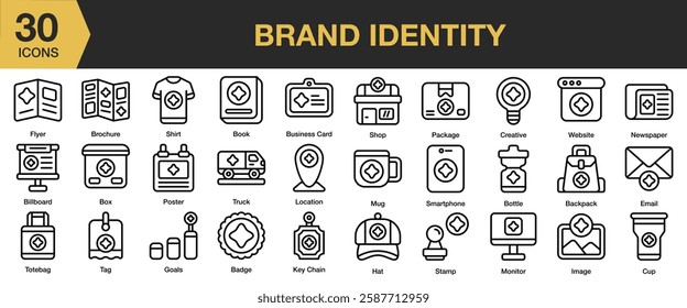 Brand Identity icon set. Includes presentation, identity, corporate, business, brand, and More. Outline icons vector collection.