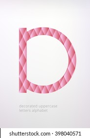 Brand identity logo design. Uppercase D letter - one of A to Z collection. Letter covered with pink upholstery pattern. Luxury fashion, minimalistic symbol. Marketing design element.