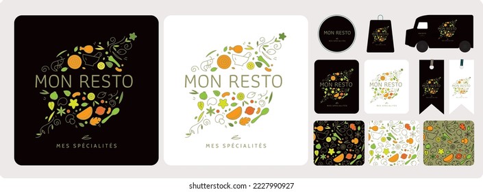 Brand identity for specialty restaurant, spicy cuisine caterer, world cuisine, graphic identity for grocery store, take-out sale, image to customize, vector, line drawing