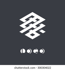 Brand identity symbol. Trendy mono crossed line logo, logotype, icon. Used here typeset is in portfolio as a whole. 